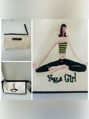 Yoga Girl by The Girls Embroidered 
 Canvas Bag Plus Extra Bag Cream & Black